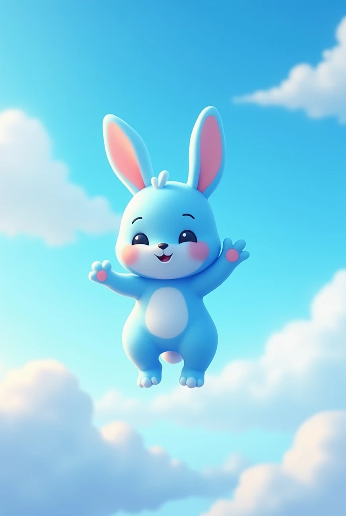 A rabbit blue colour middle of sky saying bye