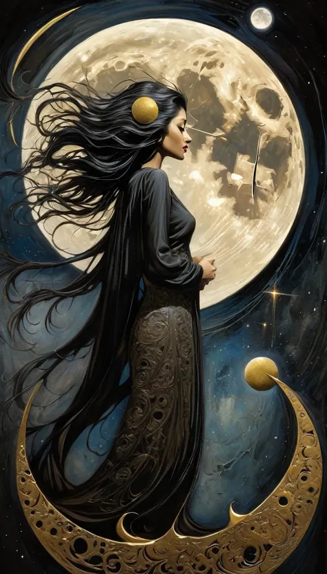 the moon, Artwork inspired by Dave Mckean, intricate details, oil painted
