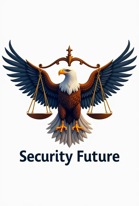 Generate a realistic logo with an eagle and symbol of justice and a closed fist with the name underneath " security future "  