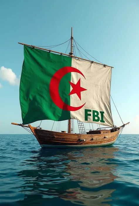 Algerian flag on a boat writing FBI