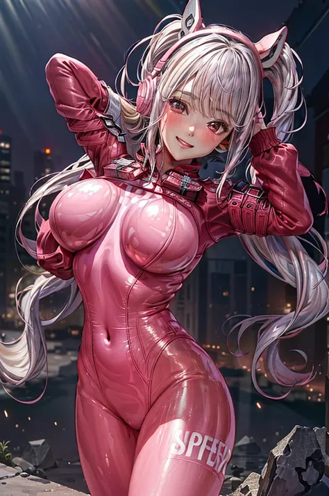 alice (NOD), (pink bodysuit:1.5), animal ear headphones, shiny clothes, twintails, (masterpiece, Highest quality:1.3), (Super detailed:1.4), (Super detailed顔:1.2), (Super detailed目:1.2), (hyperRealistic:1.3), (RAW Photos:1.2), High-definition RAW color pho...