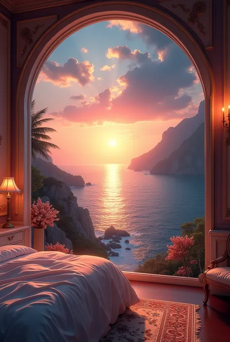 From the bedroom of this gorgeous seaside mansion, you can see the beautiful ocean and the mystical sunrise.