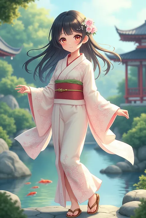 Anime girl wearing a yukata made of sheep wool