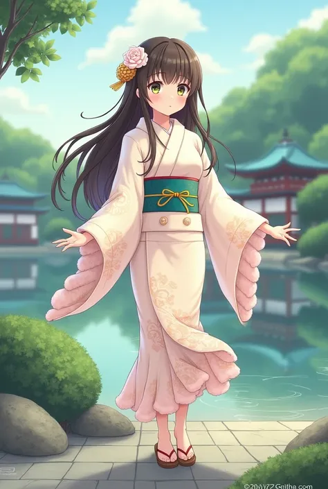 Anime girl wearing a yukata made of sheep wool