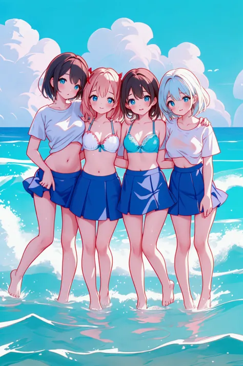 Four big-breasted sisters wearing cute underwear and cute bras、When you lift up the light blue skirt, you can see cute underwear.、Bras stuck to the plains, Wet white t-shirt、Drenched T-shirt、White and light blue checkered bra、White underwear with cute ribb...