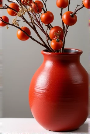 Make a pottery with legumes inside, the vase could have stronger details, the vase can be red
