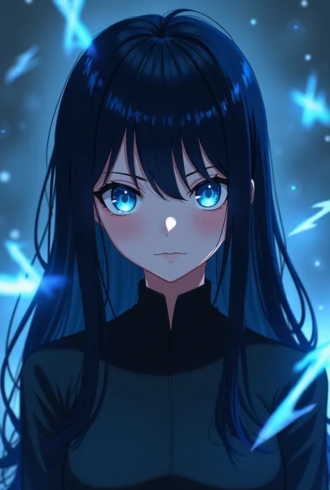 Girl with bright blue eyes, Bblack hair, skin fair, アニメ, estilo Jujutsu Kaisen