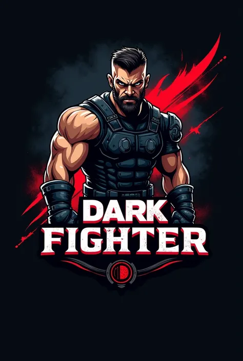 Logo of the text dark fighter with a  fighter man