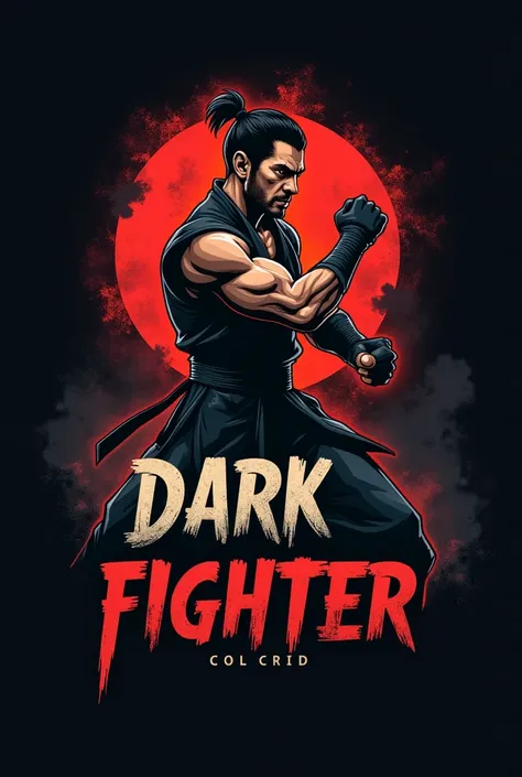 Logo of the text dark fighter with a  kungfu fighter man