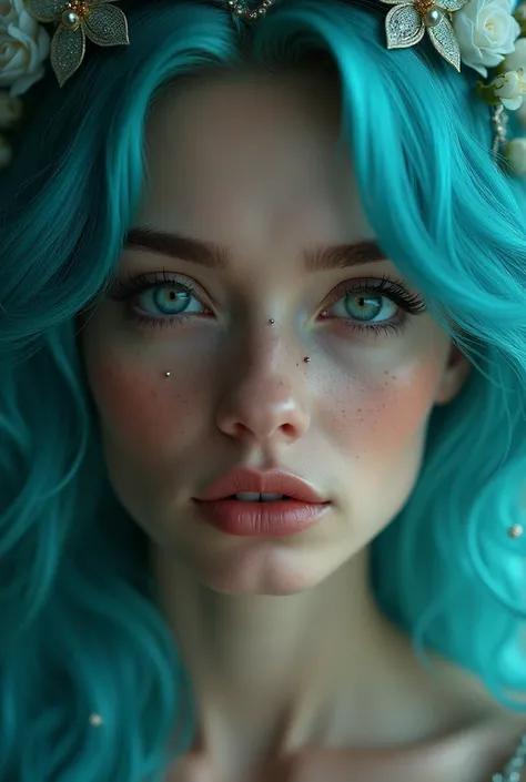 award winning pornography, 4k ultra realistic, goddess of seduction and lust with cyan color hair and eye, making love