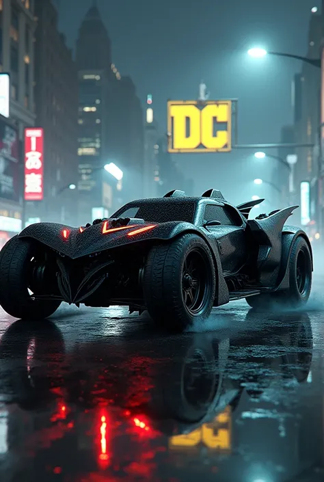 A stunning, hyper-realistic digital art of black offroad Batmobile, detailed and intricate background with a cinematic poster cartel by DC comic cover comics by Artgerm Lau, art by Artgerm cover comic by 90s artgerm art cover to DC comics, a mix of toon an...