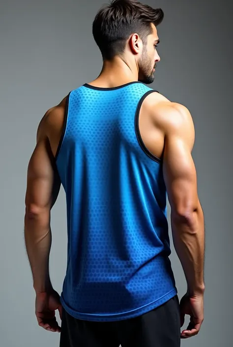 Men&#39;s tank top with blue honeycomb gradient back
