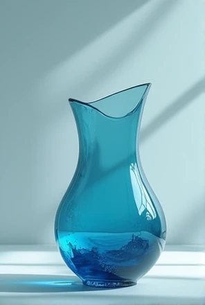 Make an ocean blue pottery, With Details, glass style, but with nothing inside, at the base do something different and innovative
