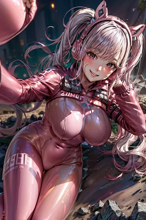 alice (NOD), (((pink bodysuit:1.5))), animal ear headphones, shiny clothes, twintails, (masterpiece, Highest quality:1.3), (Super detailed:1.4), (Super detailed顔:1.2), (Super detailed目:1.2), (hyperRealistic:1.3), (RAW Photos:1.2), High-definition RAW color...