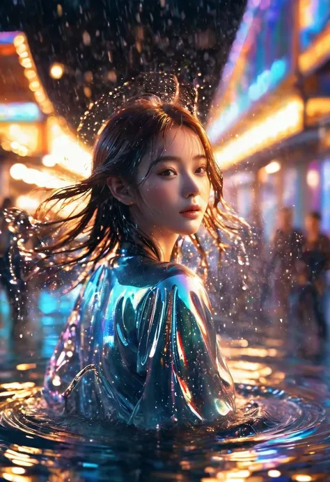 1 girl，fair，Shiny，Motion blur，Water Drop，Cinematic lighting effects