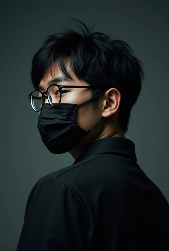 Handsome young man, Chinese celebrity, 2, black hair, glasses, black mask, Asian, Back view