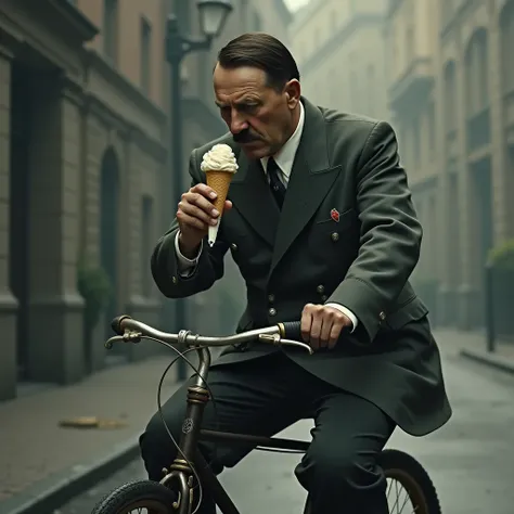 Sad Hitler on bike with ice cream