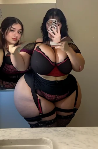 
two women in tights taking a selfie in a mirror, 1  goth girl, y 2 k style, y2k style, grunge aesthetic!!!, goth vibe, goth aesthetic, dressed in crustpunk clothing, diverse outfits, charmed sexy look, grunge aesthetic!!! (, witchcore clothes, her wardrob...