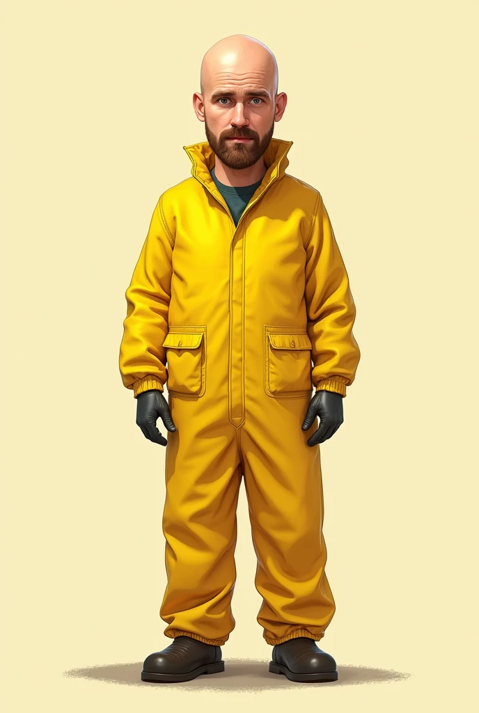 jessie Pinkman from breaking bad, wearing a yellow lab suit, 2D drawing 