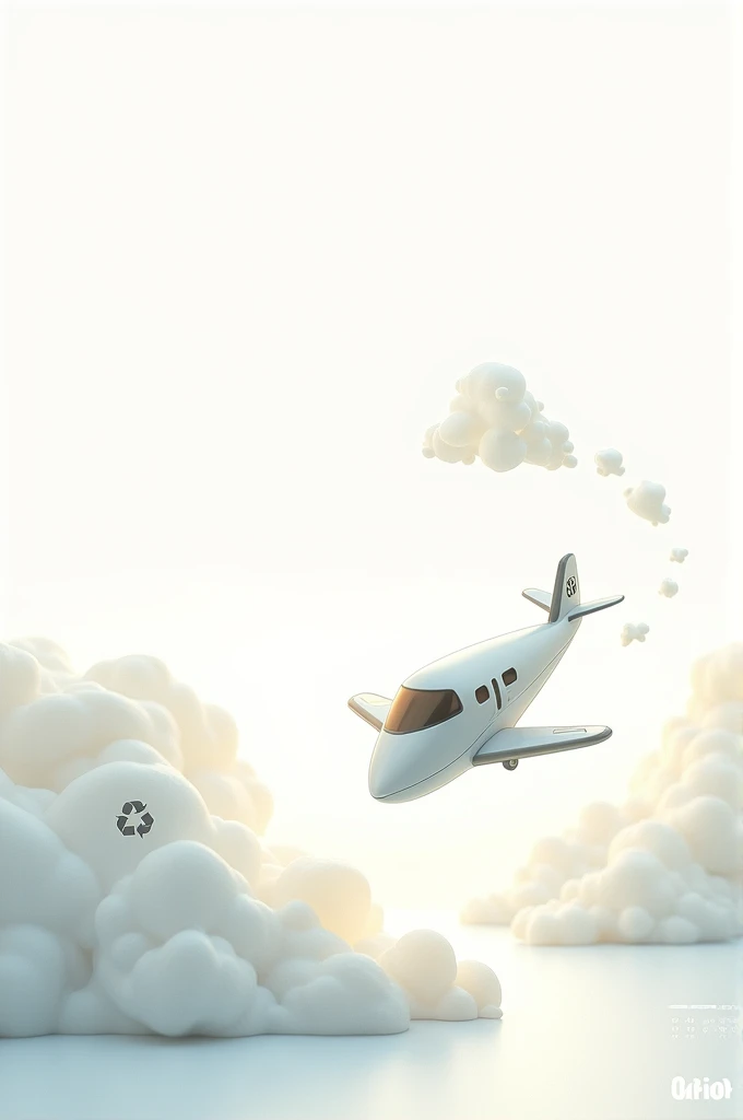 create an art with a white background with the theme of recycling to raise awareness with a small cartoon airplane passing by with the phrase Orion illuminating ideas, making you think . and with elements with the recycling theme