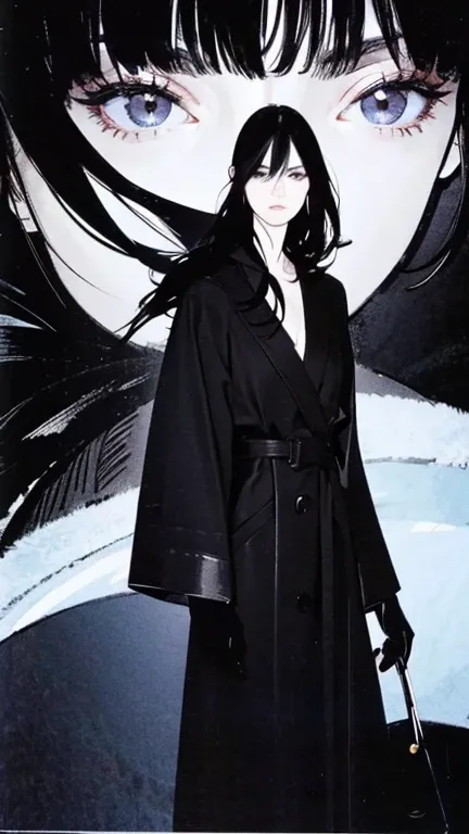 Black Hair、Cold look:1.5、Woman in her 30s、Dark Background、One Cool Lady:1.5、Anxious expression、night、whole photo、Dark Eyes、Black gloves、weak、、Interacting with Machine Lifeforms、Japanese manga style、Have a weapon