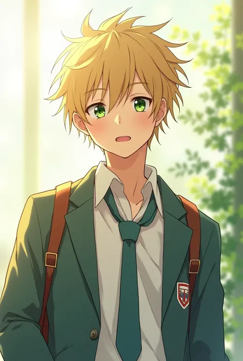 generate an image according to what I present to you is for a novel Haruaki Usui:

Physical appearance: Haruaki is a young man of average height with a slim build.. He has messy blonde hair, with a carefree air. His eyes are green and bright, full of curio...