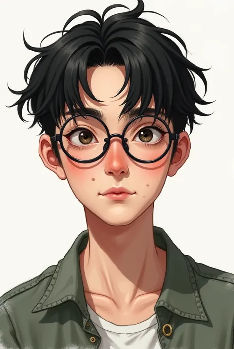 Sachauzumaki man not so chubby and who has pimples on his cheeks with glasses and black hair drawing