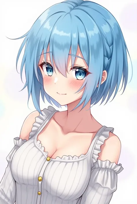 Best Quality, 1 girl, (dakotaskye:1.0), blue eyes, pixie cut, (small breasts), blush, hro