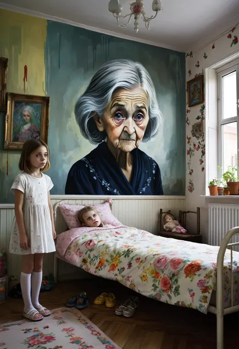 Clara is a 2 girl who lives with her young, thin, white grandmother in her room with a rather scary painting on the wall.