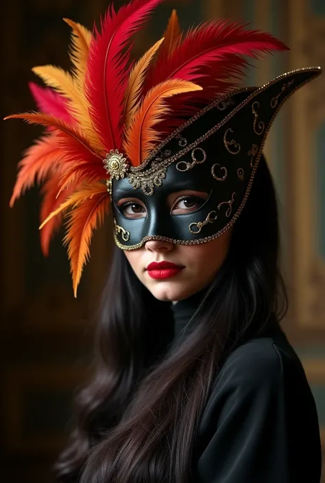 Unique black masquerade mask that symbolizes freedom with feathers