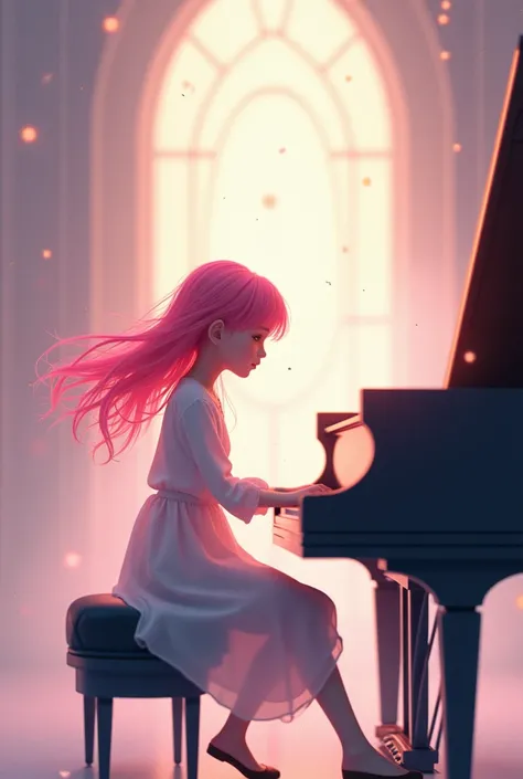 pink hair girl play piano