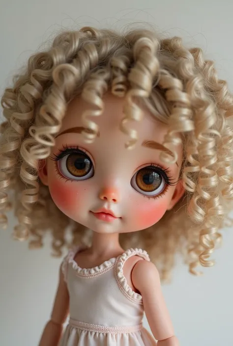 A bly
the doll with light skin brown eyes and 4a type vurly hair with lught blush on cheeks
