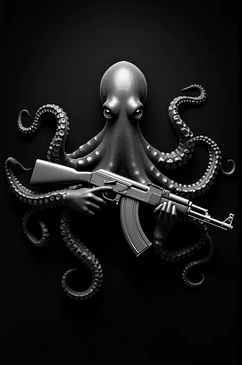 A black background that says hey Mony no Friends with an octopus holding an ak 47