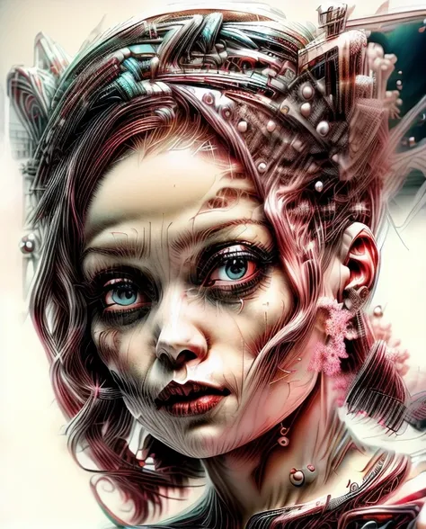 Beautiful woman goth chick, Bright neon green eyes, michael hussar, slime punk, hyperrealism, pink hair, ornamental gothic - cyberpunk, stefan gesell, deiv calviz, cybergoth, cyberpunk horror style, nagash editorial, intricate cyberpunk make - up, portrait...