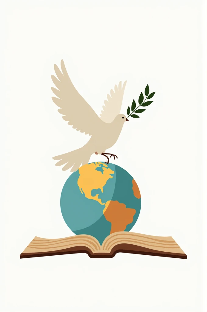 Church Logo A white dove with an olive branch in its beak landing on a globe with the continent of South America highlighted on an open Bible. Minimalist. Add caption. Missionary church to shepherd. 