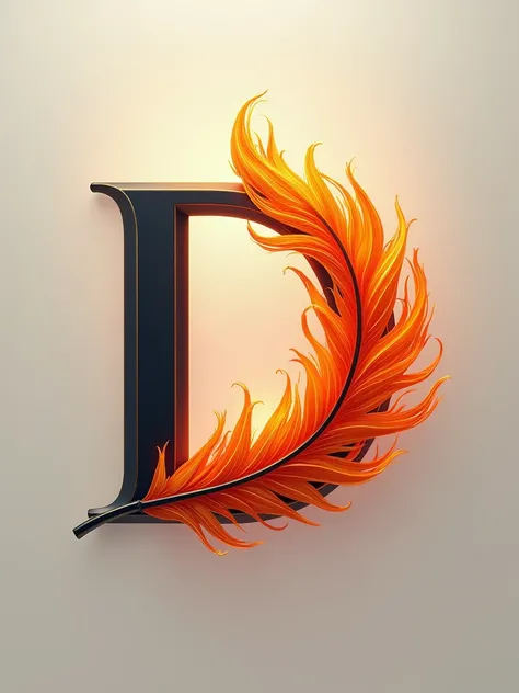 a simple clean a logo of the letter D with that feather inside, phoenix feather burning in the center of the letter D, corporate entertainment logo  for movie