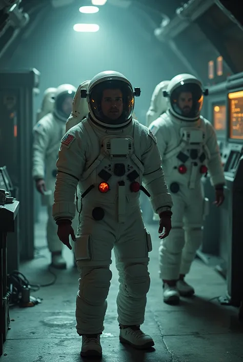 montage filmed in film studios, with actors trained to play astronauts