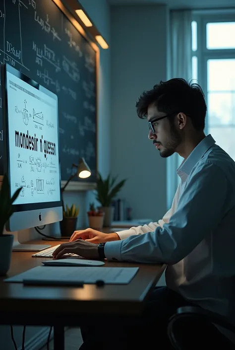 créé une image d’un Doctorant en mathématiques entrain de faire des recherches dans une salle éclairée . Dans le dos du Doctorant sur est inscrit des formules en relation les intégrales oscillantes et sur l’écran de l’ordinateur du Doctorant est inscrit en...