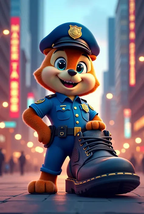 Create a police mascot image with a giant shoe 

