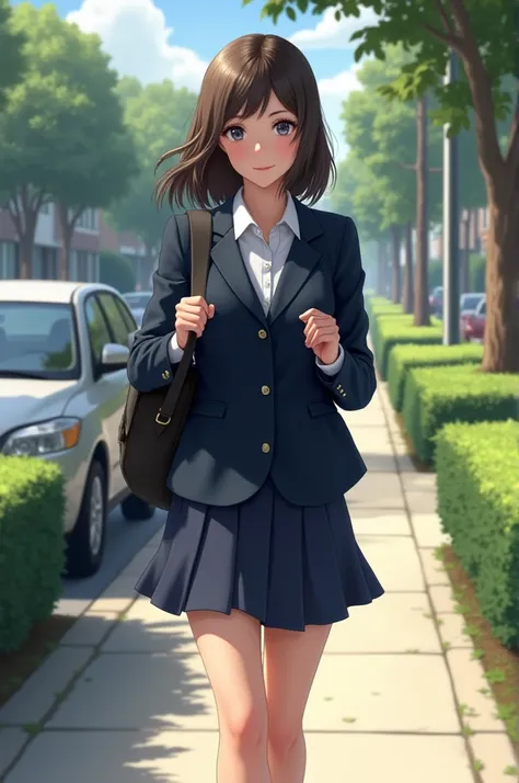 Realistic super beatiful girl going to school on uniform