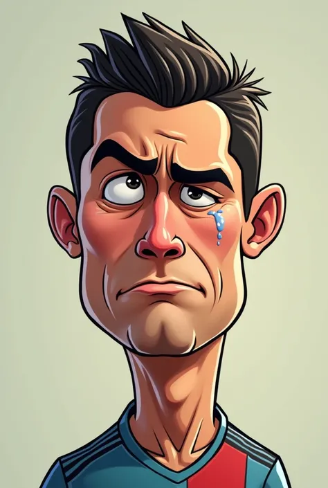  Cartoon of Cristiano Ronaldo&#39;s face expressing sadness and crying with tears in his eyes
