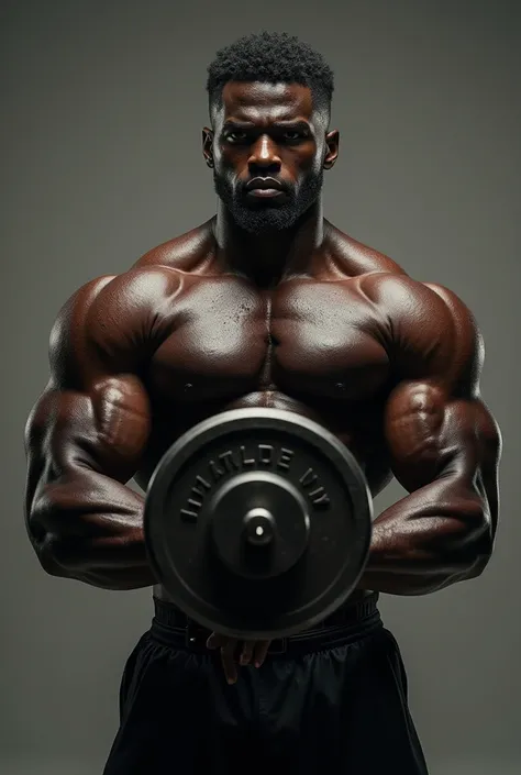 Strong Brazilian Black Man, with a gym dumbbell in hand.