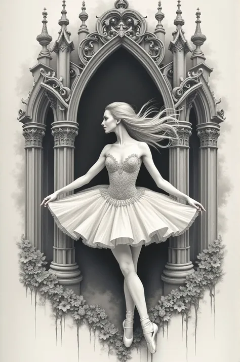 white gothic ballerina tattoo with loose hair 