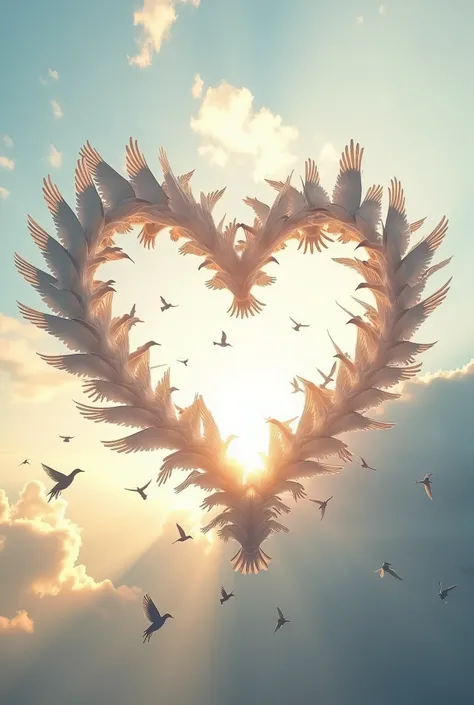 high quality, 8K Ultra HD, flying birds forming a love symbol