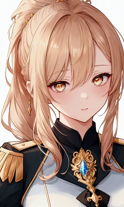 (illustration), (highest quality), (masterpiece), (Glitter), (Uniform), (pants), (Knight&#39;s uniform), (alone), (1 woman), (hair tied together), High ponytail, ponytail hair, A delicately drawn face, Shiny golden hair with a yellowish tint, long straight...