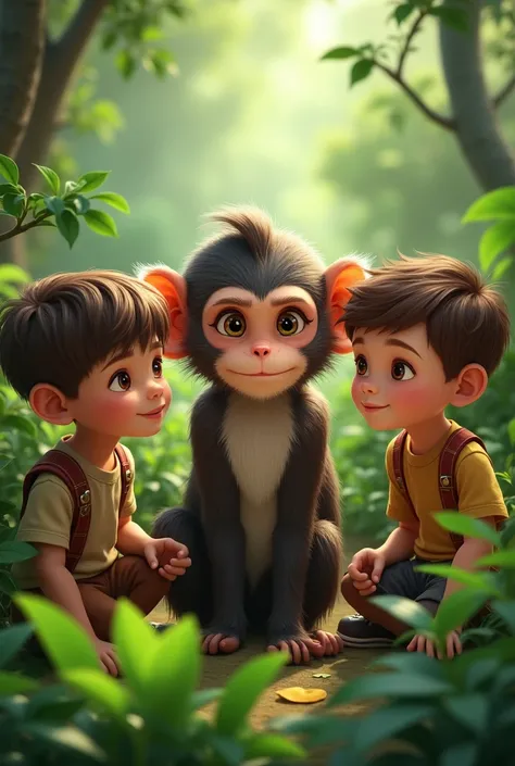 A female monkey with 2 handsome young boys