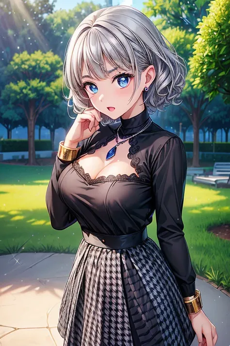 #Basics Girl posing for a photo, animeのcute少女, ((One Girl)), ((Baby Face:1.5)), ((cute:1.5)), (()), 
break 

#Clothing Accessories 
(Red Beret) + (Black houndstooth shirt) + (Black houndstooth long skirt) + (Black high heels), 
((Blue gemstone earrings, Si...