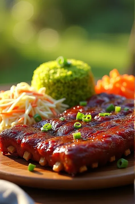 Green rice, BBQ ribs and coleslaw