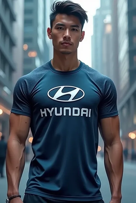 Male character with a customized Hyunda brand shirt