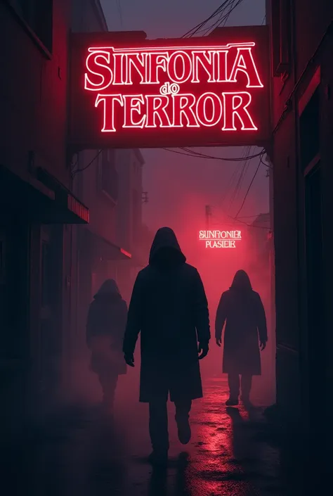 Create a YouTube channel profile picture for a channel called Sinfonia do Terror. The theme should be dark, nostalgic, and inspired by horror films from the 80s, 90s, and 2000s. Include references to Stranger Things, like neon lighting or a retro font. The...